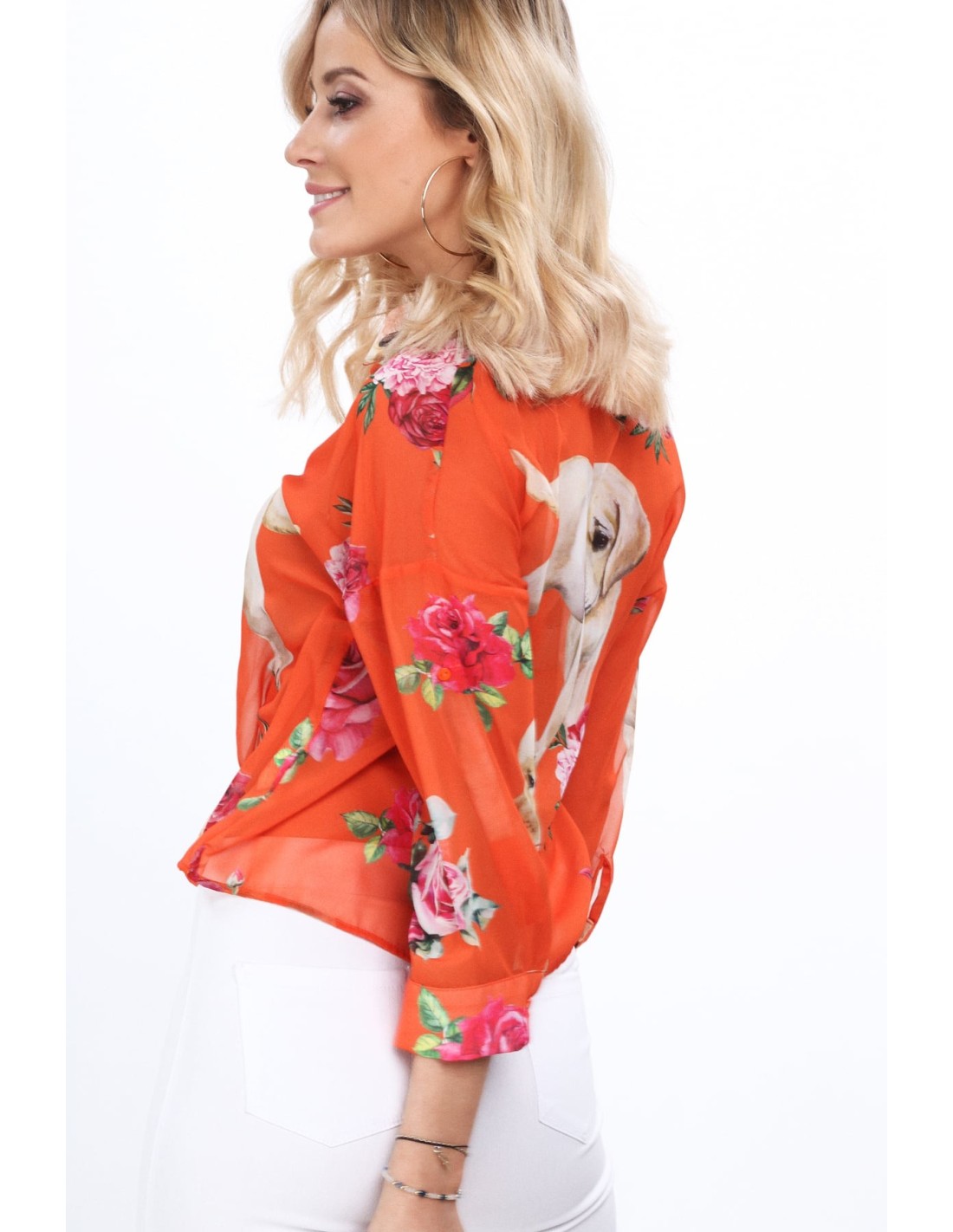 Orange summer shirt with flowers MP26186 - Online store - Boutique